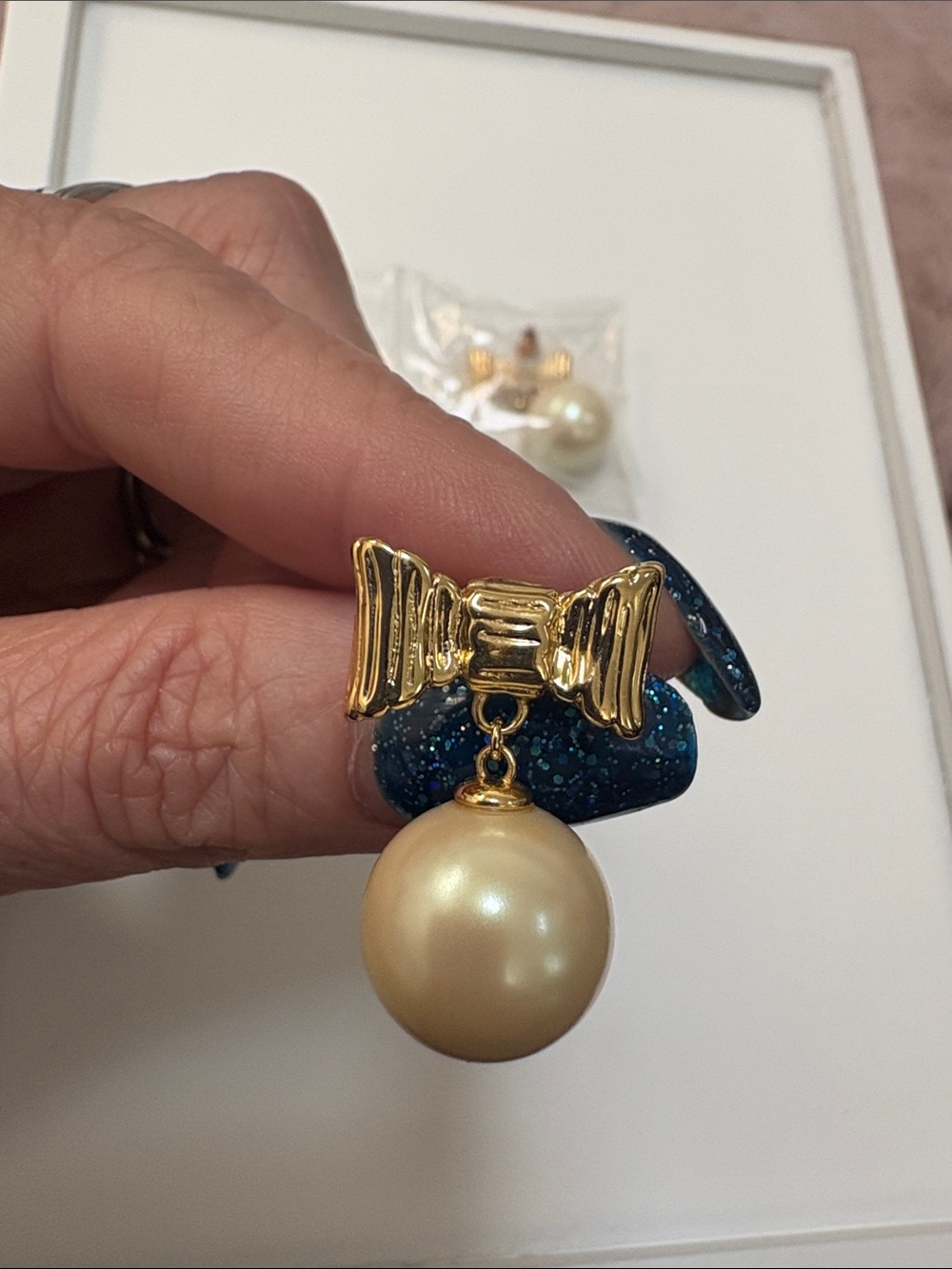 Gold Bow Pearl Drop Earrings - Women Jewelry